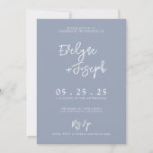 Elegant Dusty Blue Minimalist Boho Photo Wedding Einladung (Vorderseite)