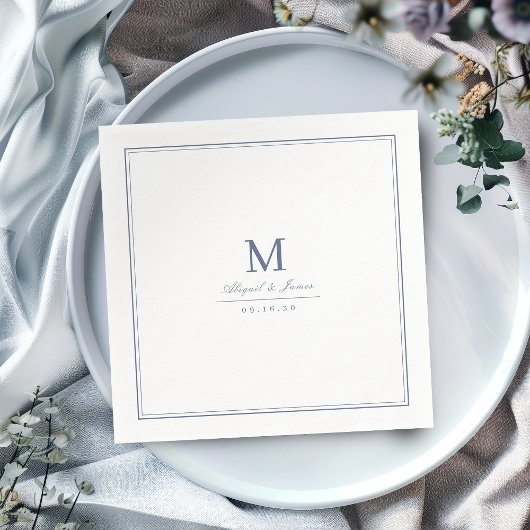 Elegant dusty blue minimalist monogram serviette