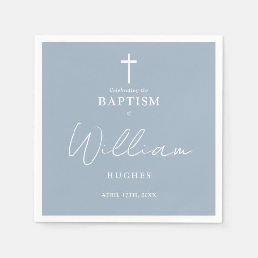 Elegant Dusty Blue Minimalistisch Baptismus Christ Serviette (Vorderseite)