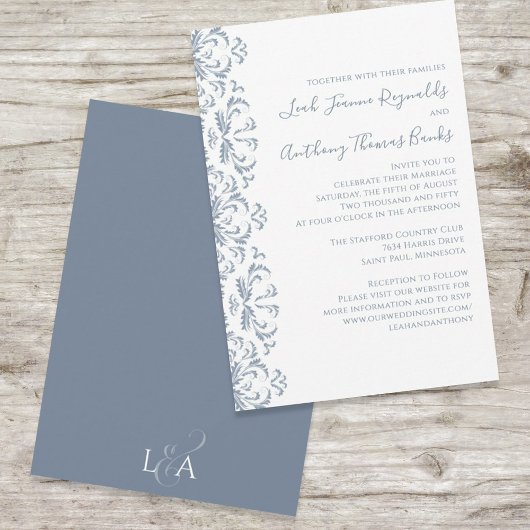 Elegant Dusty Blue Minimalistisch Classic Filigree Einladung