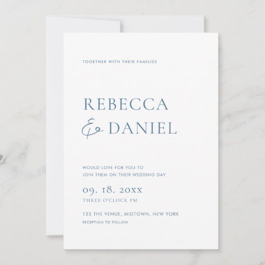 Elegant Dusty Blue Minimalistisch Wedding Einladung (Vorderseite)