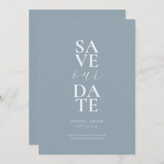 Elegant Dusty Blue Minimalistisch Wedding Save The Date (Vorne/Hinten)