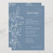 Elegant Dusty Blue Minimalistische Blätter Hochzei Menükarte (Vorne/Hinten)