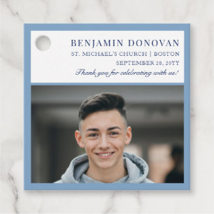 Elegant Dusty Blue mit Foto-Bestätigung Geschenkanhänger