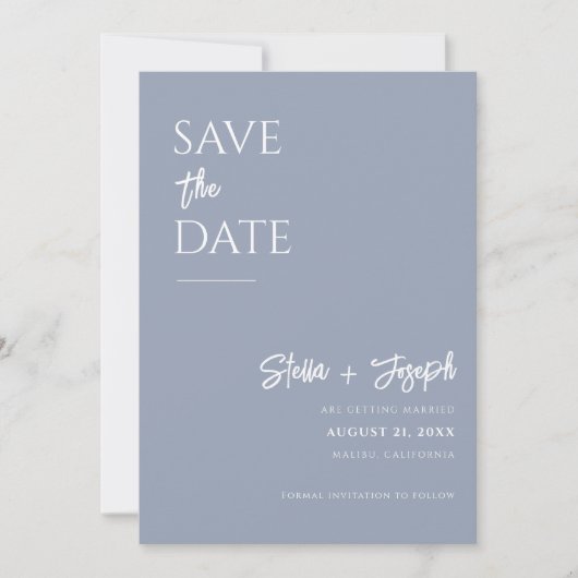 Elegant Dusty Blue Modern Boho Chic Foto Wedding Save The Date (Vorderseite)