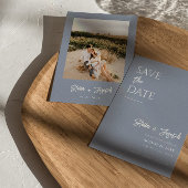 Elegant Dusty Blue Modern Boho Chic Foto Wedding Save The Date