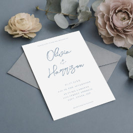 Elegant Dusty Blue Modern Calligraphy Wedding Einladung