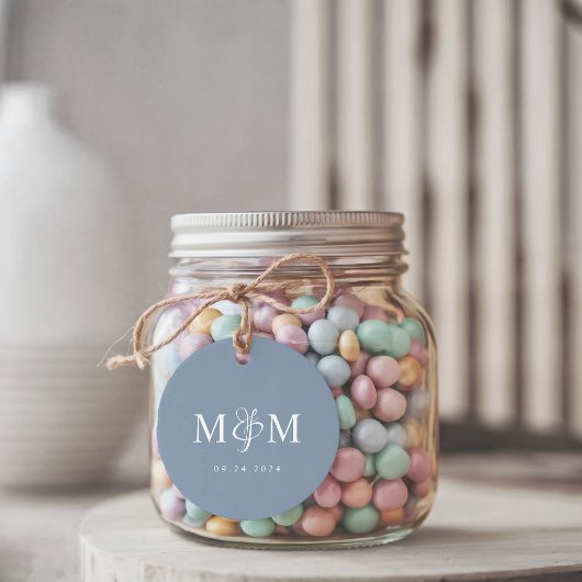 Elegant Dusty Blue Monogram Ampersand Wedding Geschenkanhänger