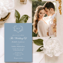 Elegant Dusty Blue Monogram Foto Wedding Einladung