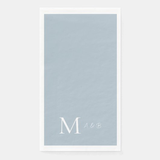 Elegant Dusty Blue Monogram Paper Handtücher Serviette (Vorderseite)