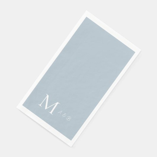 Elegant Dusty Blue Monogram Paper Handtücher Serviette (Ecke)