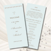 Elegant Dusty Blue Monogram Pearl Wedding Program Programm