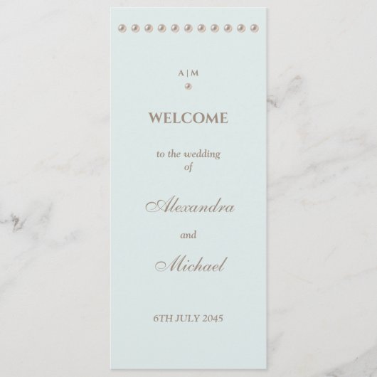 Elegant Dusty Blue Monogram Pearl Wedding Program Programm (Vorderseite)