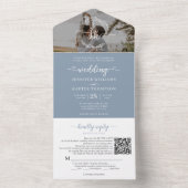 Elegant Dusty Blue Monogram QR Code Foto Wedding All In One Einladung (Innen Boden)