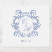 Elegant Dusty Blue Monogram Wappen Wedding Schaumweinetikett (Einzelnes Label)