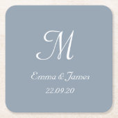 Elegant Dusty Blue Monogram Wedding Custom Rechteckiger Pappuntersetzer (Vorderseite)