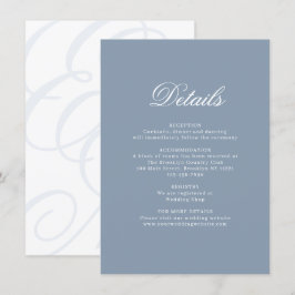 Elegant Dusty Blue Monogram Wedding Details Begleitkarte