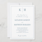 Elegant Dusty Blue Monogram Wedding  Einladung (Vorderseite)