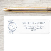 Elegant Dusty Blue Monogram Wedding Rücksendeadres