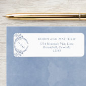 Elegant Dusty Blue Monogram Wedding Rücksendeadres