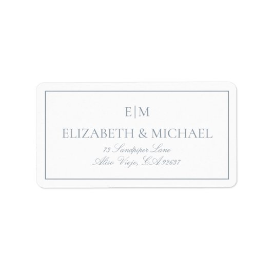 Elegant Dusty Blue Monogram Wedding Rücksendeadres Adressaufkleber (Vorne)