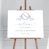 Elegant Dusty Blue Monogram Wedding Welcome Sign Poster