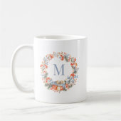 Elegant Dusty Blue Monogram Wreath Christmas Kaffeetasse (Links)