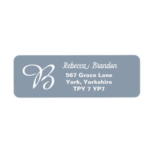 Elegant Dusty Blue Name Monogram Rücksendeadresse (Vorne)