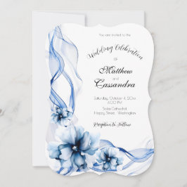 Elegant Dusty Blue Navy Blume Hochzeit Einladung