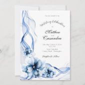 Elegant Dusty Blue Navy Blume Hochzeit Einladung (Vorderseite)