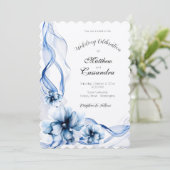 Elegant Dusty Blue Navy Blume Hochzeit Einladung (Stehend Vorderseite)