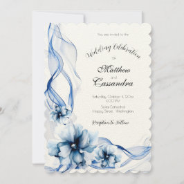 Elegant Dusty Blue Navy Blume Hochzeit Einladung