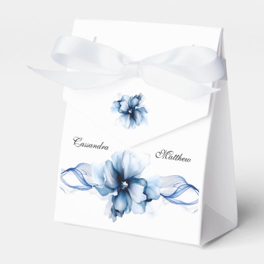 Elegant Dusty Blue Navy Blume Hochzeit Geschenkschachtel (Vorderseite)