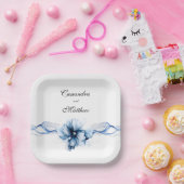 Elegant Dusty Blue Navy Blume Hochzeit Pappteller (Party)