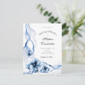 Elegant Dusty Blue Navy Blume Hochzeit Postkarte (Stehend Vorderseite)