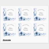 Elegant Dusty Blue Navy Blume Hochzeit Quadratischer Aufkleber (Blatt)