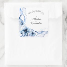 Elegant Dusty Blue Navy Blume Hochzeit Quadratischer Aufkleber