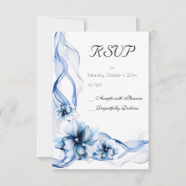 Elegant Dusty Blue Navy Blume Hochzeit RSVP Karte