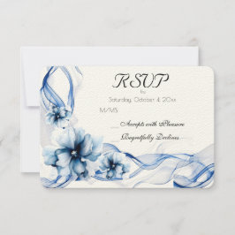 Elegant Dusty Blue Navy Blume Hochzeit RSVP Karte