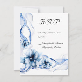 Elegant Dusty Blue Navy Blume Hochzeit RSVP Karte