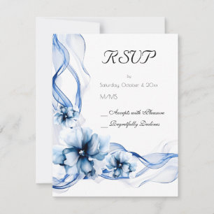 Elegant Dusty Blue Navy Blume Hochzeit RSVP Karte
