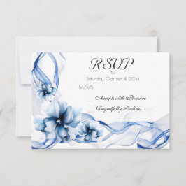 Elegant Dusty Blue Navy Blume Hochzeit RSVP Karte