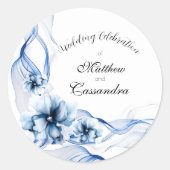 Elegant Dusty Blue Navy Blume Hochzeit Runder Aufkleber (Vorderseite)