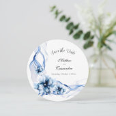 Elegant Dusty Blue Navy Blume Hochzeit Save The Date (Stehend Vorderseite)