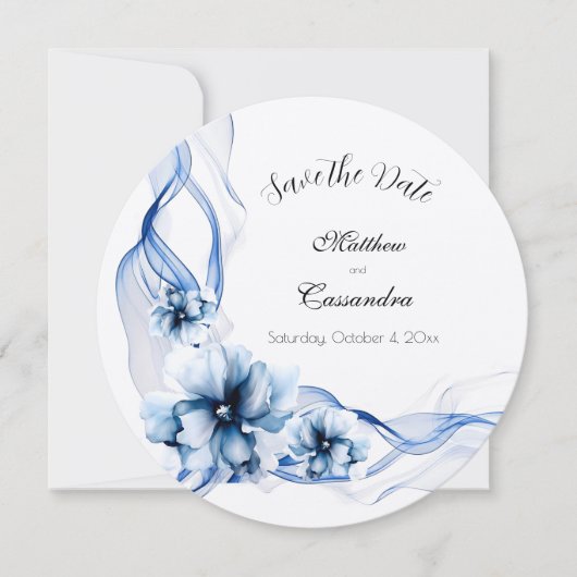 Elegant Dusty Blue Navy Blume Hochzeit Save The Date (Vorderseite)
