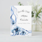 Elegant Dusty Blue Navy Blume Hochzeit Save The Date (Stehend Vorderseite)