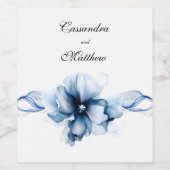 Elegant Dusty Blue Navy Blume Hochzeit Weinetikett (Einzelnes Label)