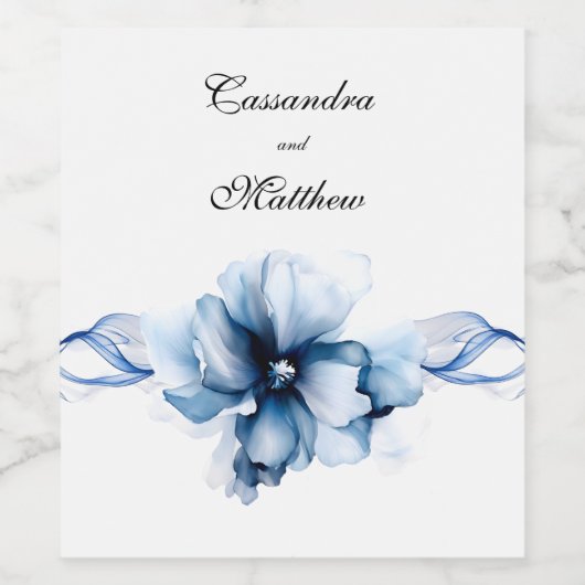 Elegant Dusty Blue Navy Blume Hochzeit Weinetikett (Einzelnes Label)