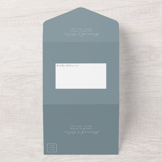 Elegant Dusty Blue Navy Botanischer Garten All In One Einladung (Außenbereich)