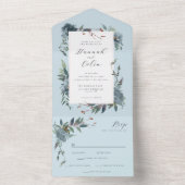 Elegant Dusty Blue Navy Botanischer Garten All In One Einladung (Innen Boden)